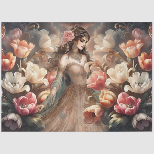 Luxurious Ethereal Beauty & Baroque Style Florals  Tissue Paper (Front)