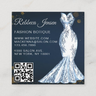 Luxurious Fashion Designer Glitter Dress QR CODE Square Business Card