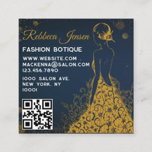 Luxurious Fashion Designer Glitter Dress QR CODE Square Business Card