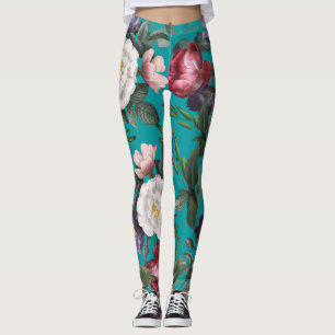 Luxurious fashionable summer garden trendy blue leggings