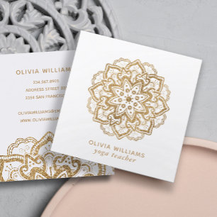 Luxurious Faux Gold Glitter Boho Mandala White Square Business Card