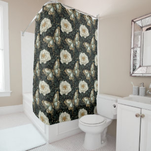 Luxurious Floral & Butterfly Seamless Pattern Shower Curtain