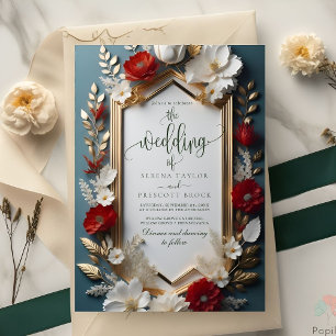 Luxurious Floral motif with Golden Leaves Wedding Invitation