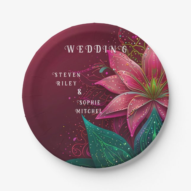 Luxurious Floral Wedding Invitation Suite Paper Plate (Front)