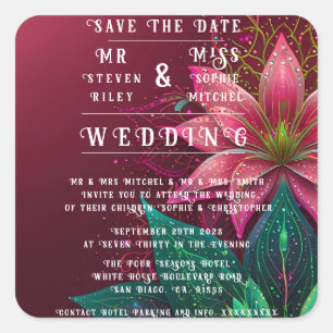 Luxurious Floral Wedding Invitation Suite Square Sticker