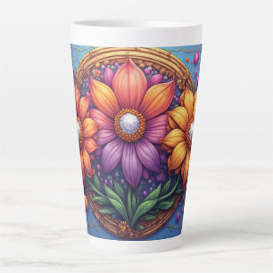 Luxurious Flower With Ornate Frame Latte Mug