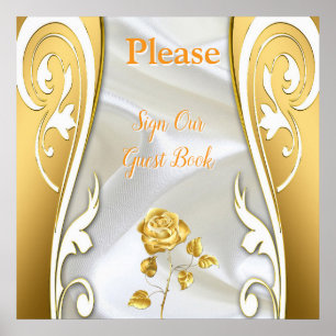 Luxurious Flowing Silk & Gold Roses. Poster