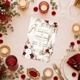Luxurious Garden Harp Romance Wedding Invitation