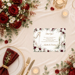 Luxurious Garden Harp Romance Wedding Thank You Card