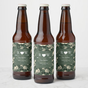 Luxurious Gardenias Flower Minimalist Wedding Beer Bottle Label