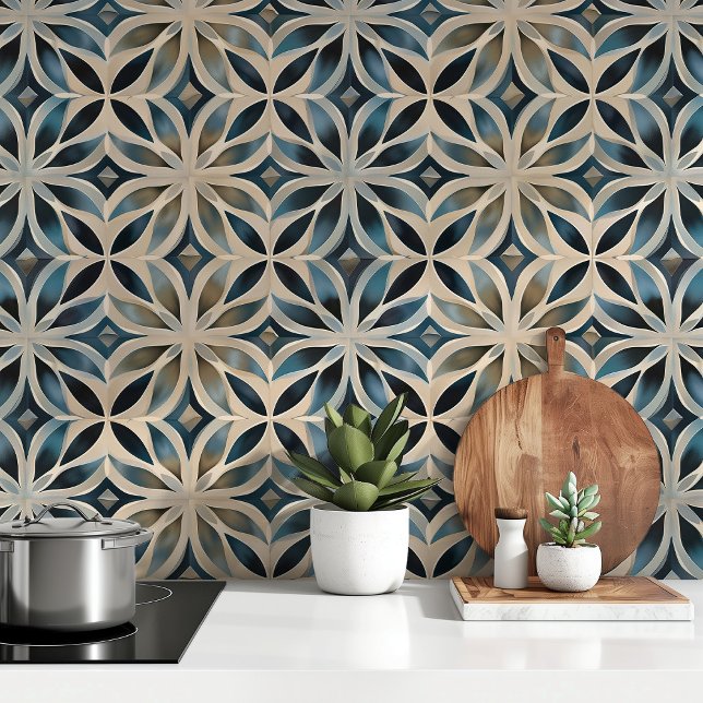 Luxurious Geometric Blossoms - Blue and Beige Wallpaper (Creator Uploaded)