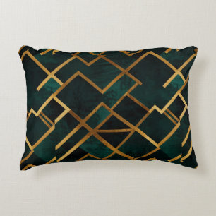 Luxurious Geometric Gold and Emerald Decorative Cushion