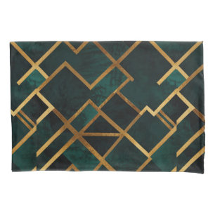 Luxurious Geometric Gold and Emerald Pillowcase