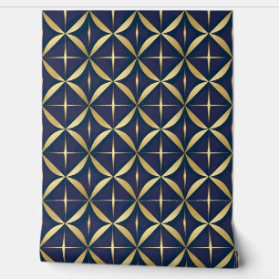 Luxurious Geometric Gold and Navy Wallpaper