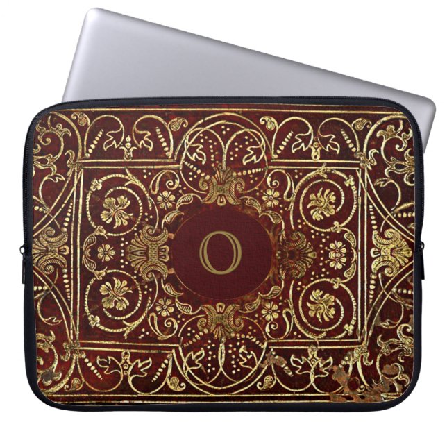 Luxurious Gilding On Leather Monogram Laptop Sleeve (Front)