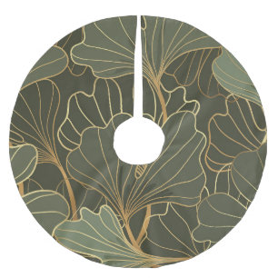 Luxurious Ginkgo Gold Line Art Brushed Polyester Tree Skirt