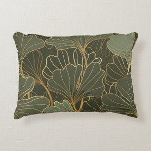 Luxurious Ginkgo Gold Line Art Decorative Cushion
