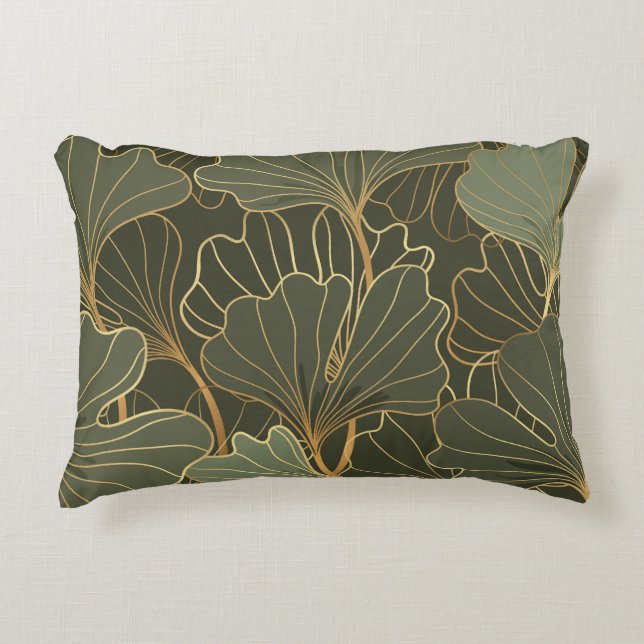 Luxurious Ginkgo Gold Line Art Decorative Cushion (Front)