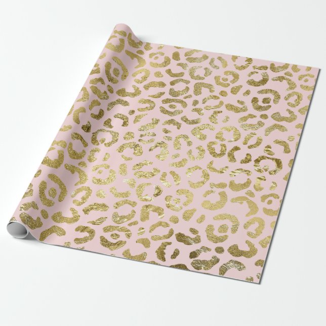 Luxurious Glam Gold Light Pink Leopard Print Wrapping Paper (Unrolled)
