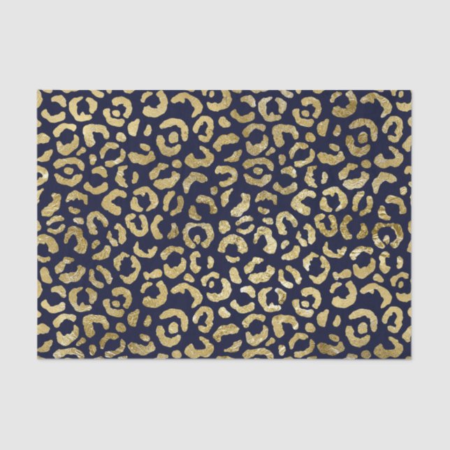 Luxurious Glam Gold Navy Leopard Print Tissue Paper (Front)