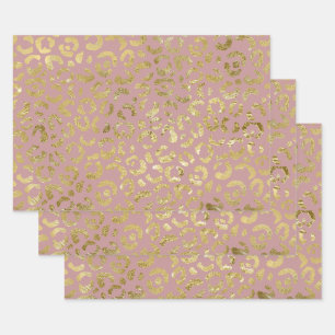 Luxurious Glam Gold Pink Leopard Print Wrapping Paper Sheet