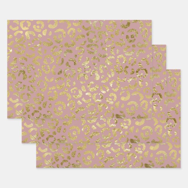 Luxurious Glam Gold Pink Leopard Print Wrapping Paper Sheet (Set)