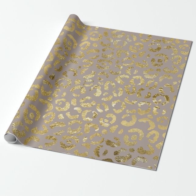 Luxurious Glam Gold Taupe Leopard Print Wrapping Paper (Unrolled)