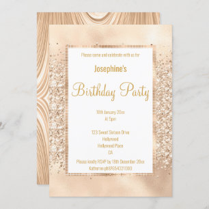 LUXURIOUS GLITTER SATIN CHAMPAGNE & GOLD INVITATION