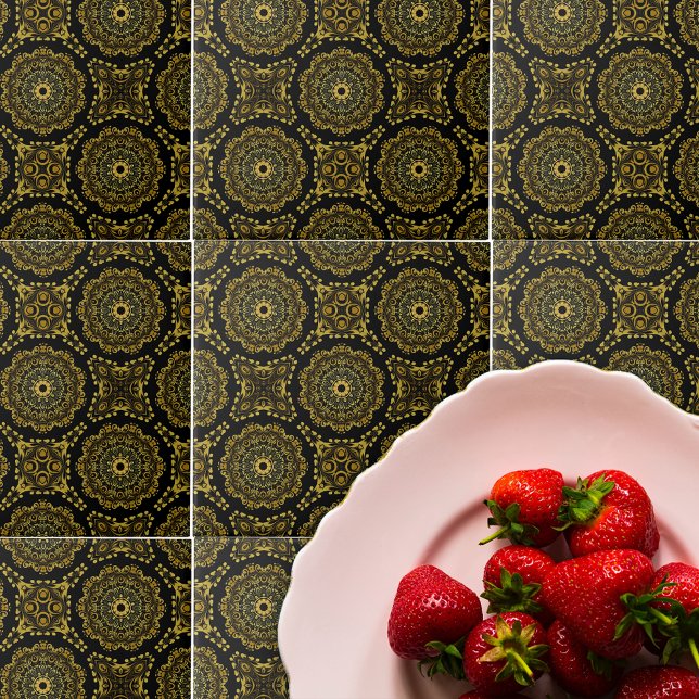 Luxurious Gold and Black Baroque Mosaic Pattern Tile (Creator Uploaded)