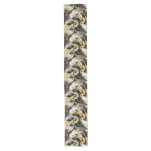 Luxurious Gold and Black Marbleised Floral Long Table Runner