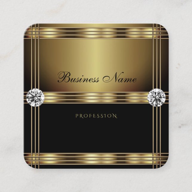 Luxurious Gold and Black with Luminous Diamonds Square Business Card (Front)
