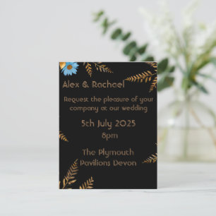 Luxurious Gold and Blue Floral Wedding Invitation 
