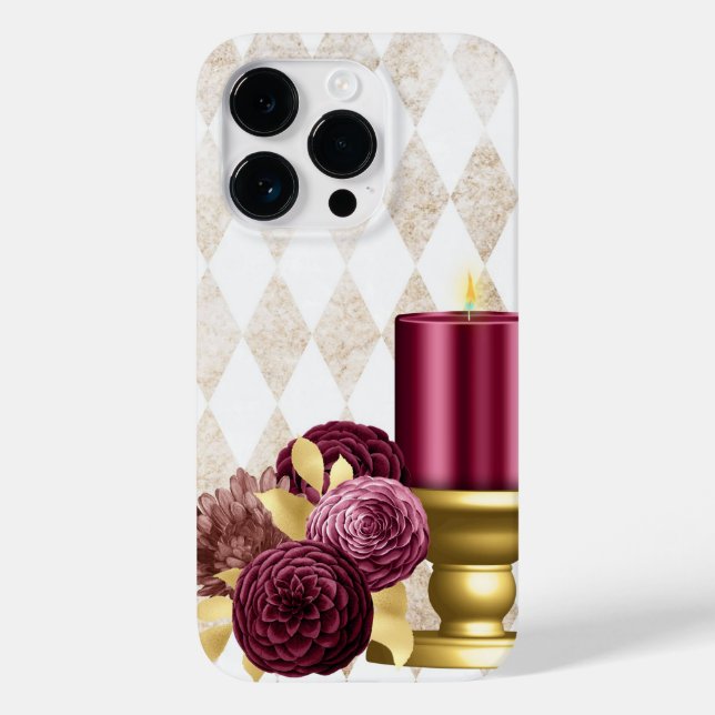 Luxurious Gold and Burgundy Candle Lovers Case-Mate iPhone Case (Back)