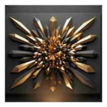 Luxurious Gold and Dark Crystal 3D Geometric Glos