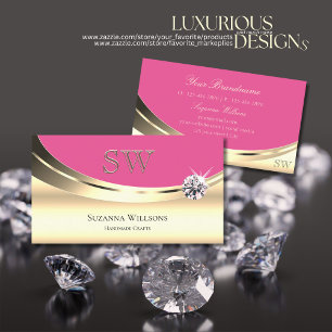 Luxurious Gold and Pink with Monogram Luxe Diamond Business Card