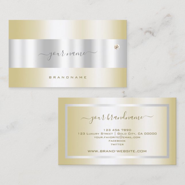 Luxurious Gold and Silver with Tiny Rhinestone Business Card (Front/Back)