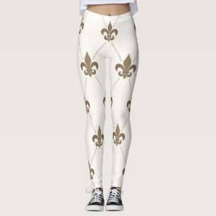 Luxurious Gold and White Fleur de Lis Leggings