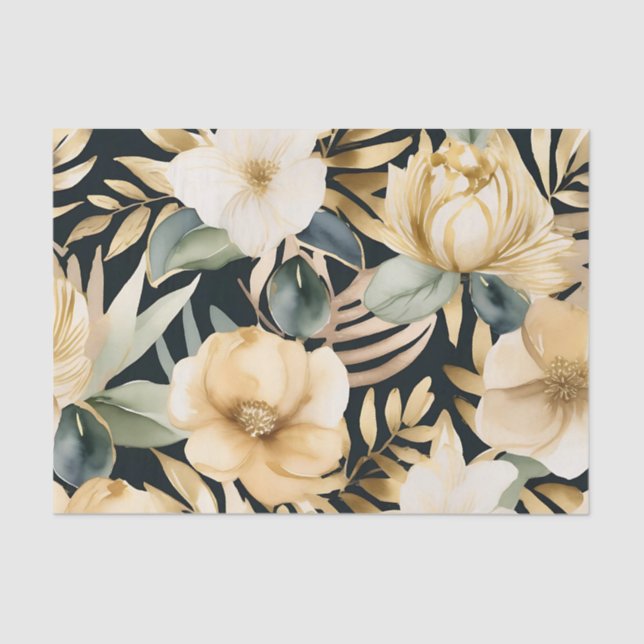 Luxurious Gold and White Floral Tissue Paper (Front)
