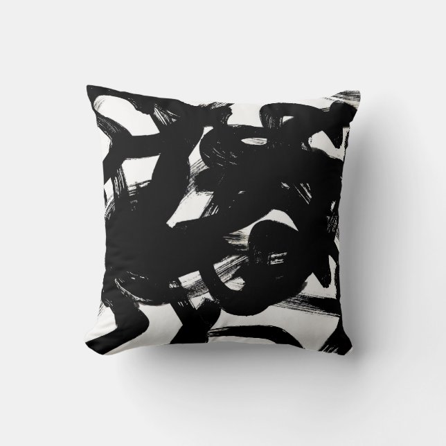 Luxurious Gold Art: Abstract Black Stroke. Cushion (Front)