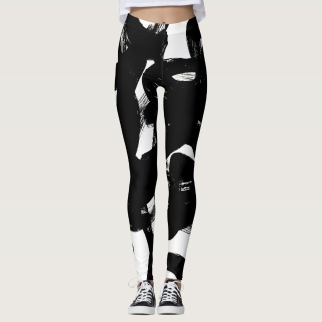 Luxurious Gold Art: Abstract Black Stroke. Leggings (Front)