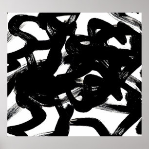 Luxurious Gold Art: Abstract Black Stroke. Poster