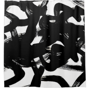 Luxurious Gold Art: Abstract Black Stroke. Shower Curtain