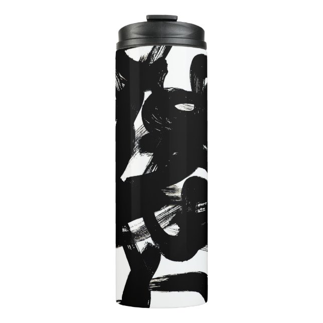 Luxurious Gold Art: Abstract Black Stroke. Thermal Tumbler (Front)