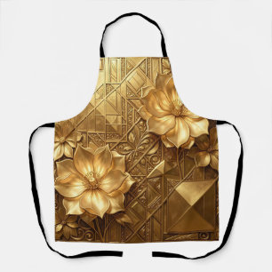Luxurious Gold Art Deco Floral Embossed Pattern Apron