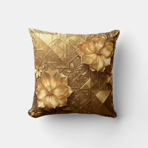 Luxurious Gold Art Deco Floral Embossed Pattern Cushion