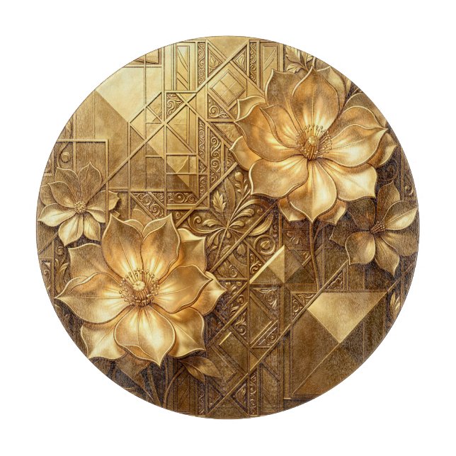 Luxurious Gold Art Deco Floral Embossed Pattern Cutting Board (Front)