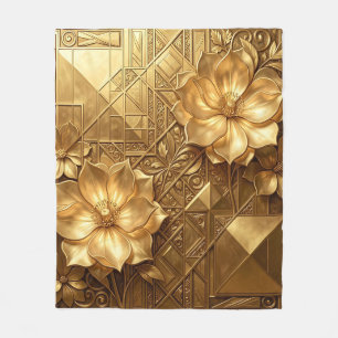 Luxurious Gold Art Deco Floral Embossed Pattern Fleece Blanket