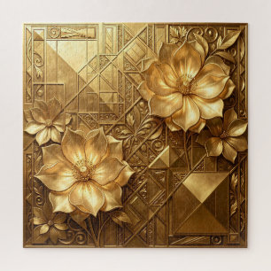 Luxurious Gold Art Deco Floral Embossed Pattern Jigsaw Puzzle