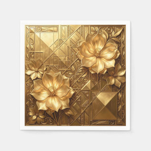 Luxurious Gold Art Deco Floral Embossed Pattern Napkin