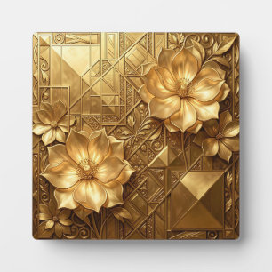 Luxurious Gold Art Deco Floral Embossed Pattern Plaque